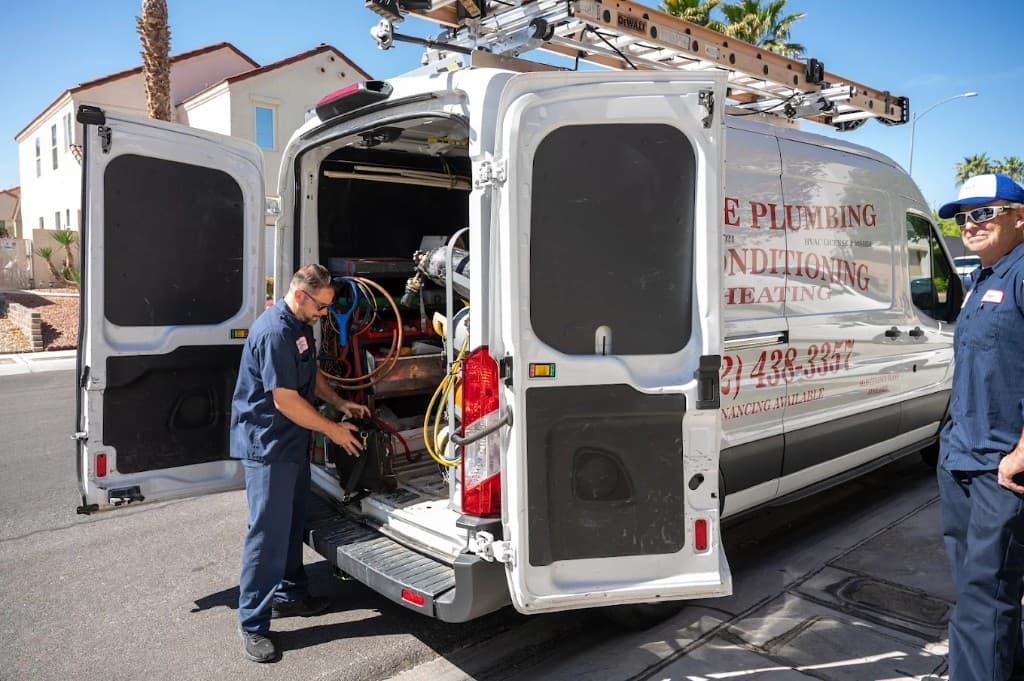Plumber in Southern Highlands, Enterprise | Active Plumbing. Active Plumbing team members with their fully equipped service van in a Las Vegas–area neighborhood.