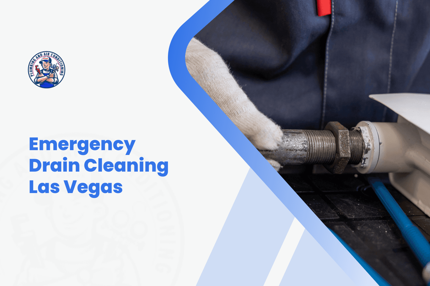 Plumber in gloves tightening pipe fitting for emergency drain cleaning Las Vegas