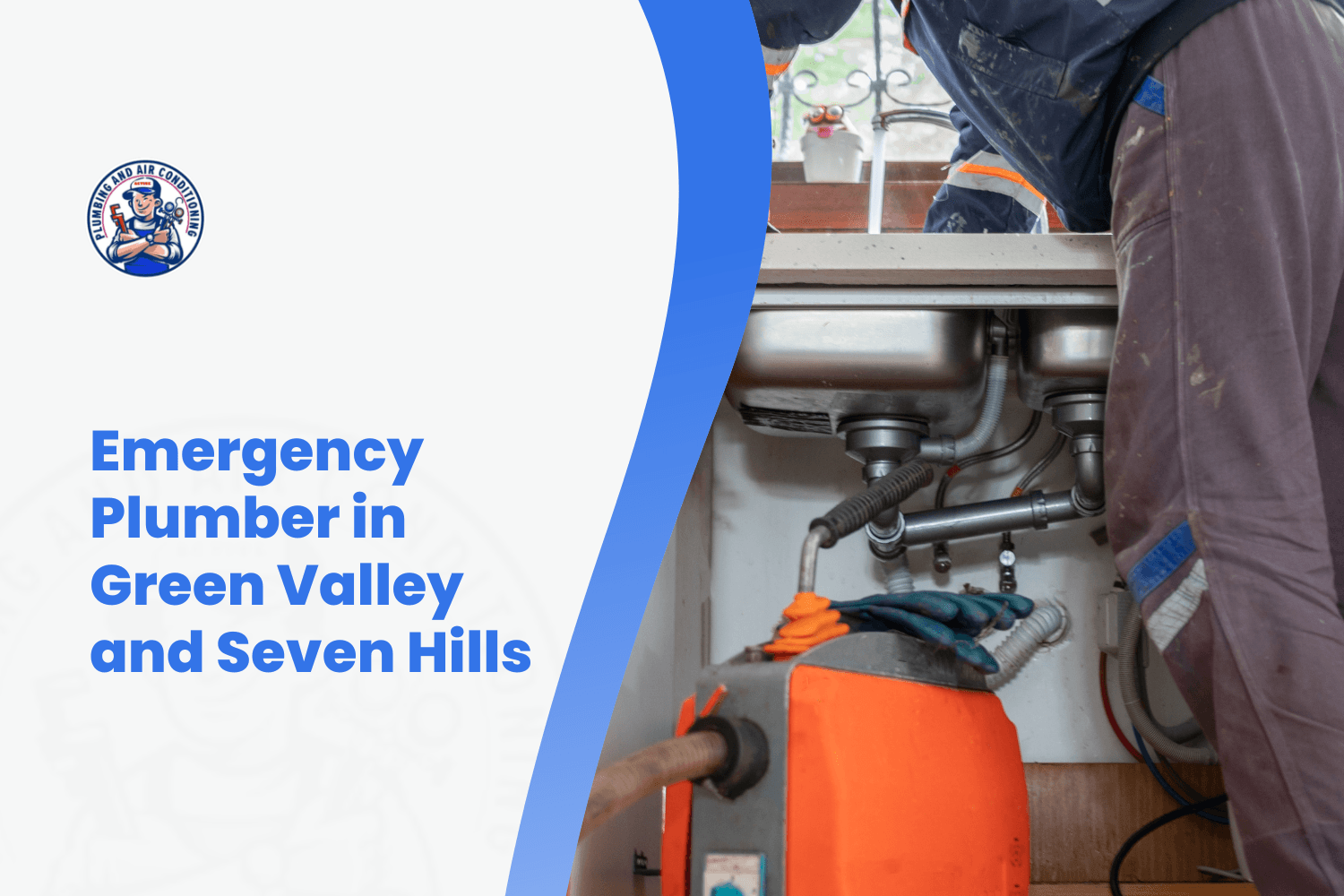 Emergency plumber repairing under-sink pipes and drain connections in Green Valley home