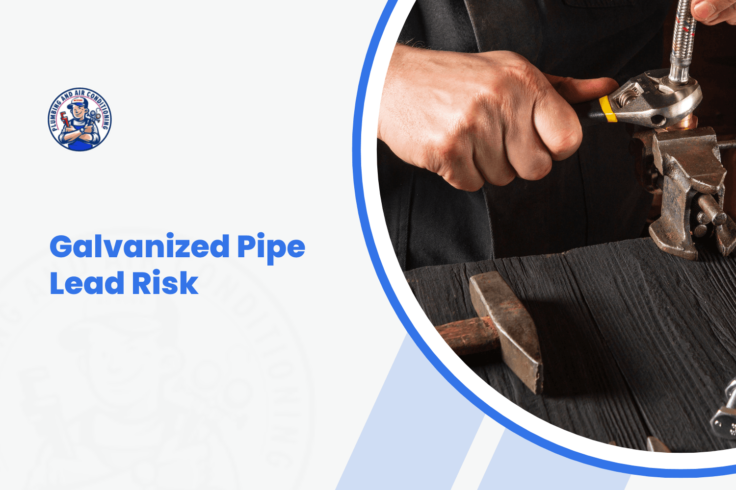 Plumber using wrench on galvanized pipe fitting secured in a vise