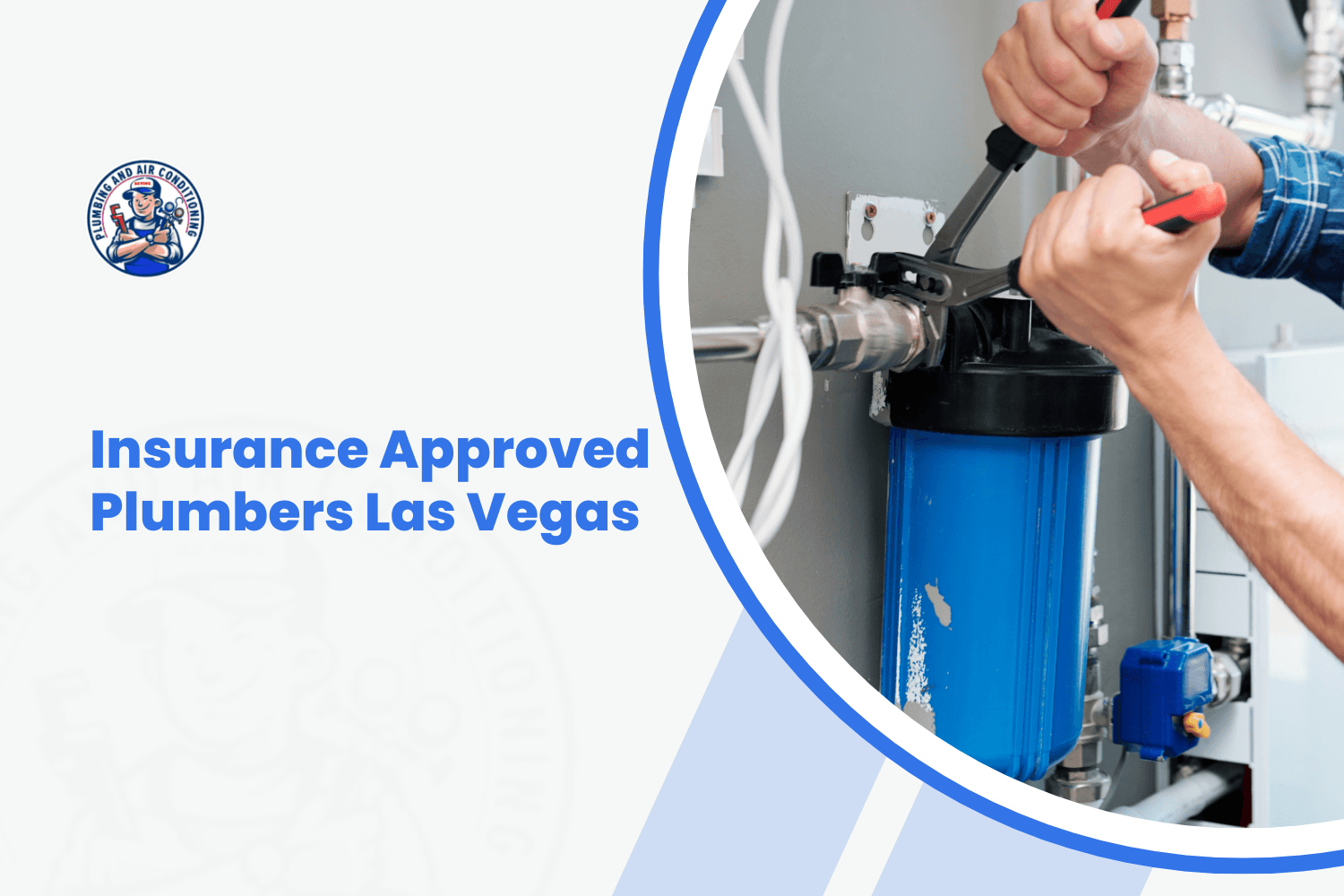 Insurance-approved plumber installing blue whole-house water filter system in Las Vegas home