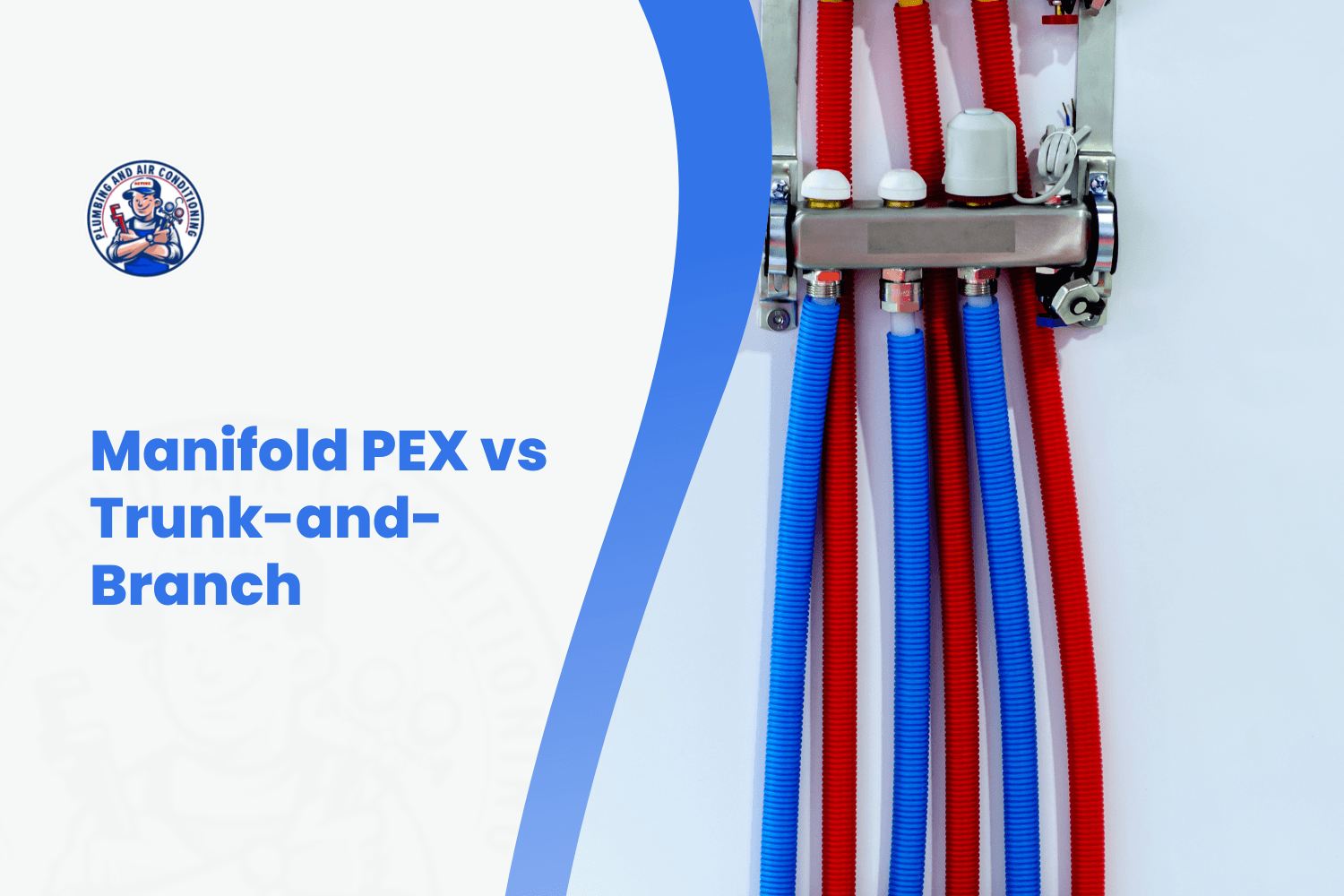 PEX manifold with red and blue corrugated pipes for home repiping systems