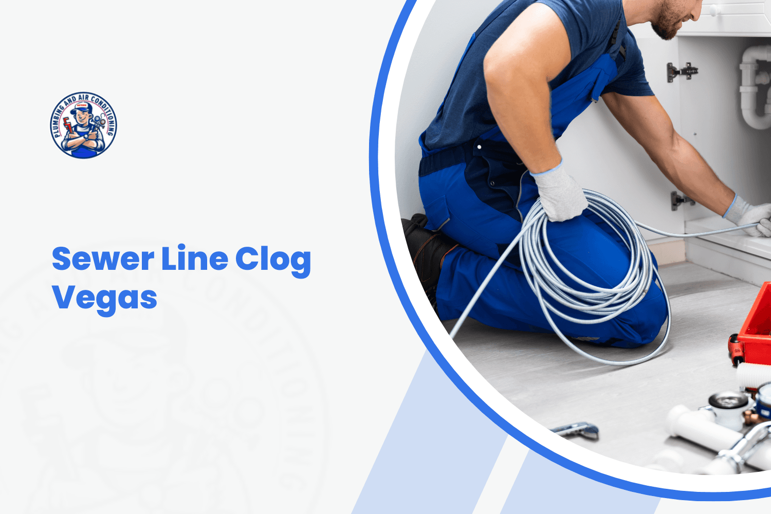 Plumber using drain snake cable to clear sewer line clog under sink