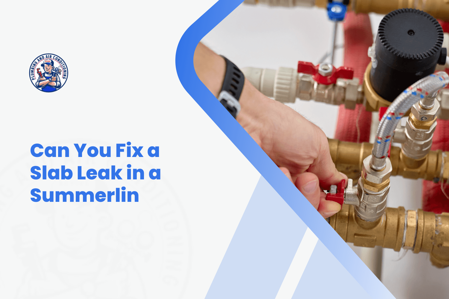 Plumber adjusting brass pipe valves and fittings during Summerlin slab leak repair