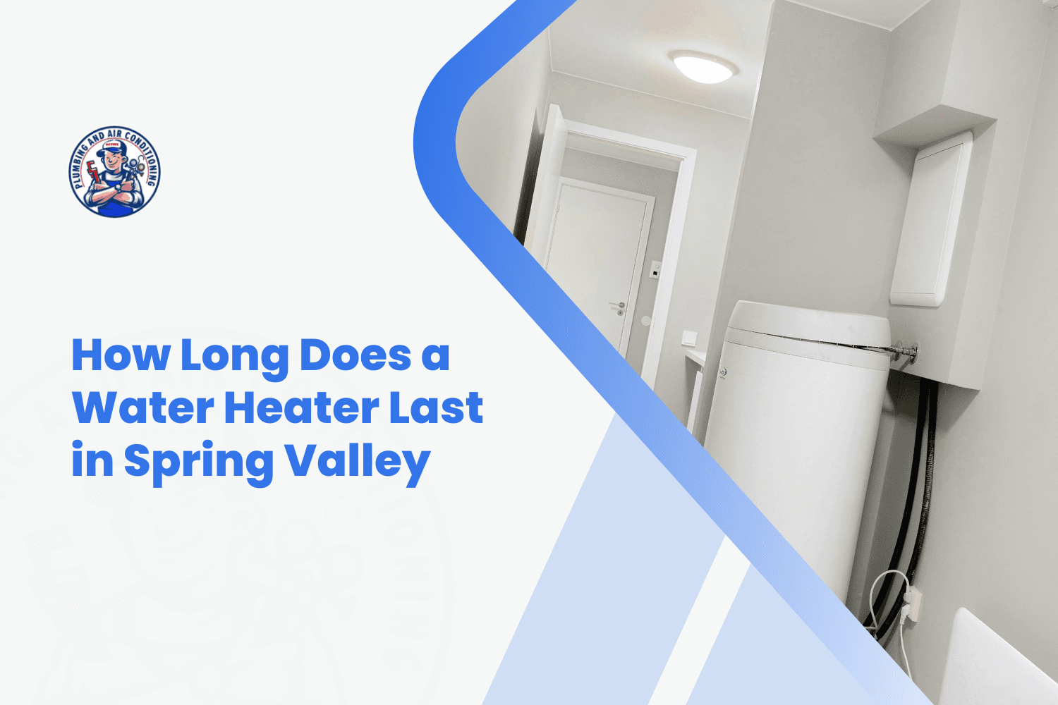 White tankless water heater installed in Spring Valley home utility hallway