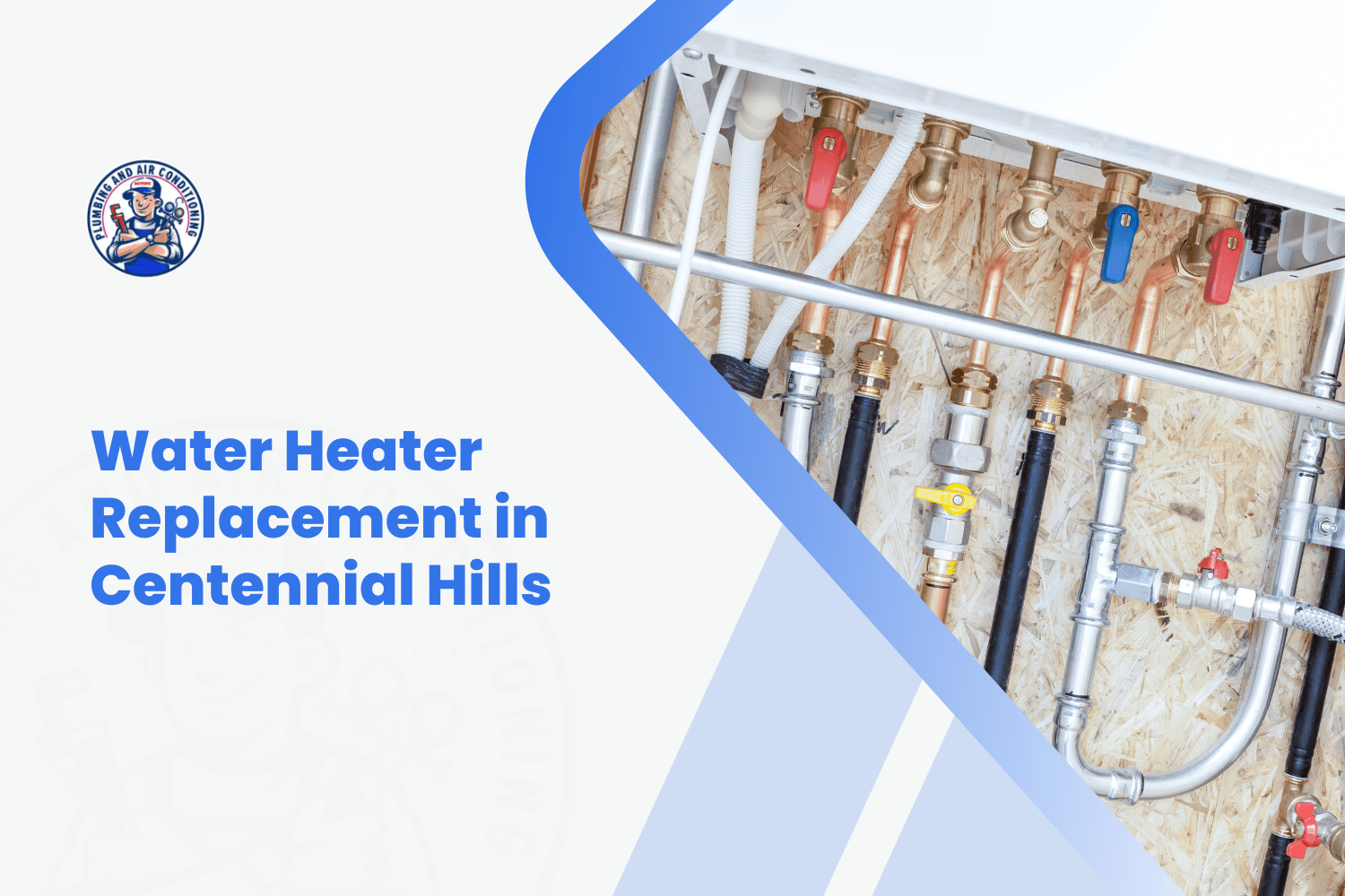 Water heater plumbing manifold with copper pipes and valves in Centennial Hills