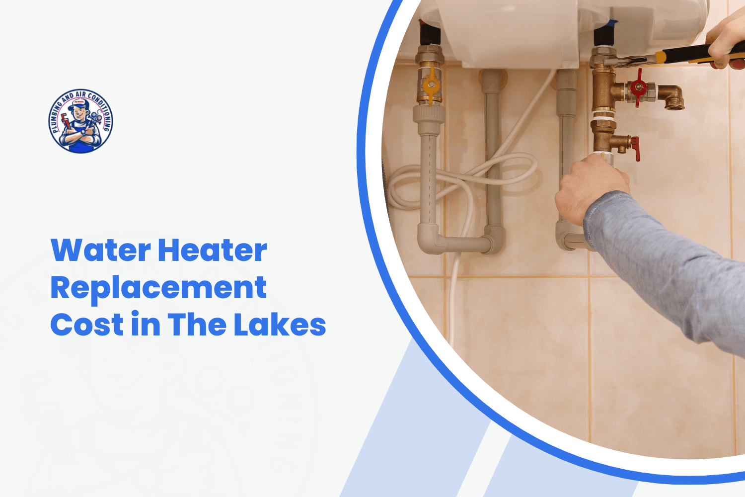 Plumber adjusting brass water heater valves and pipes during replacement in The Lakes home