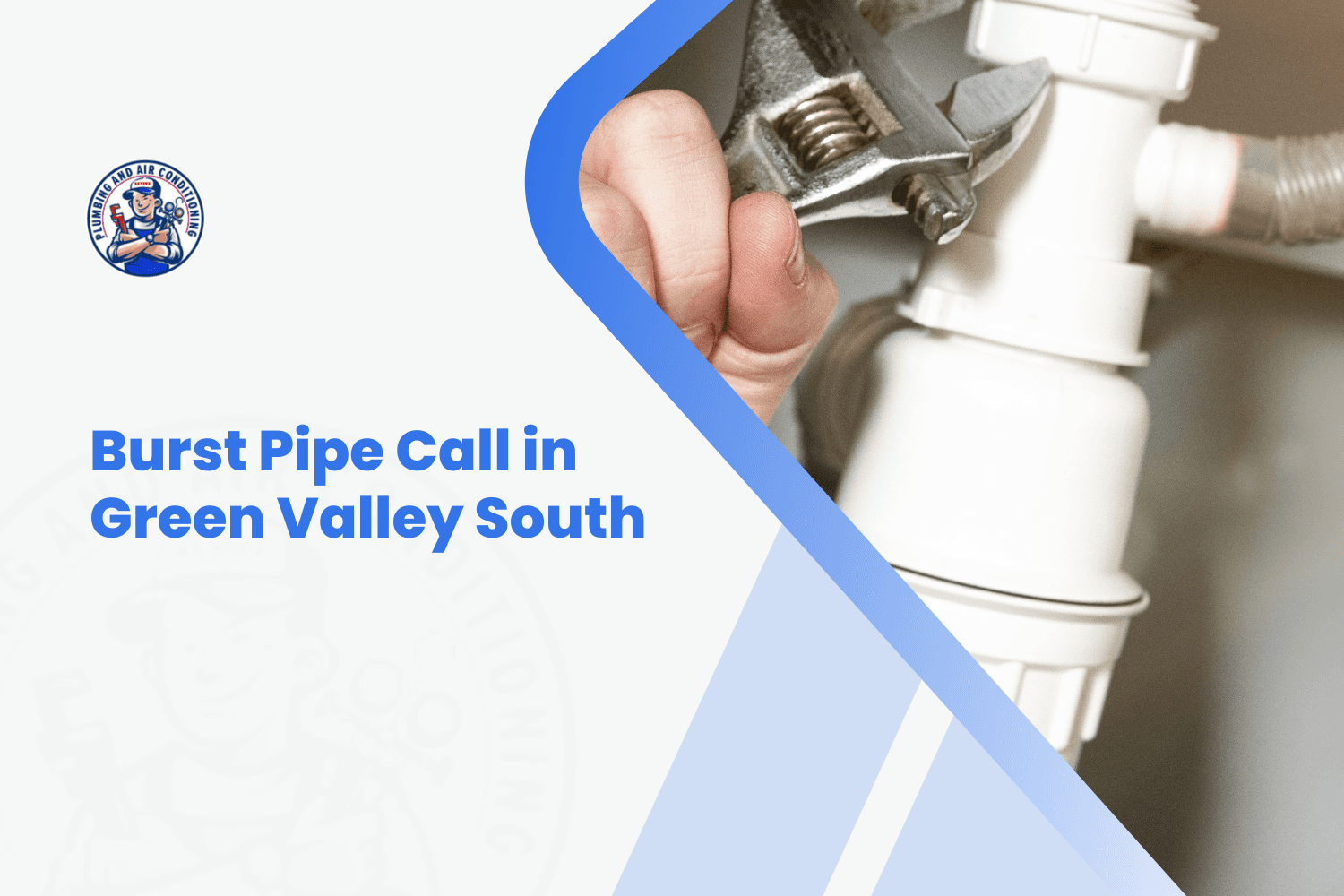 Plumber using adjustable wrench to fix burst pipe fittings in Green Valley South